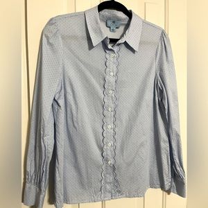 Cece Scalloped Blue Button Shirt
